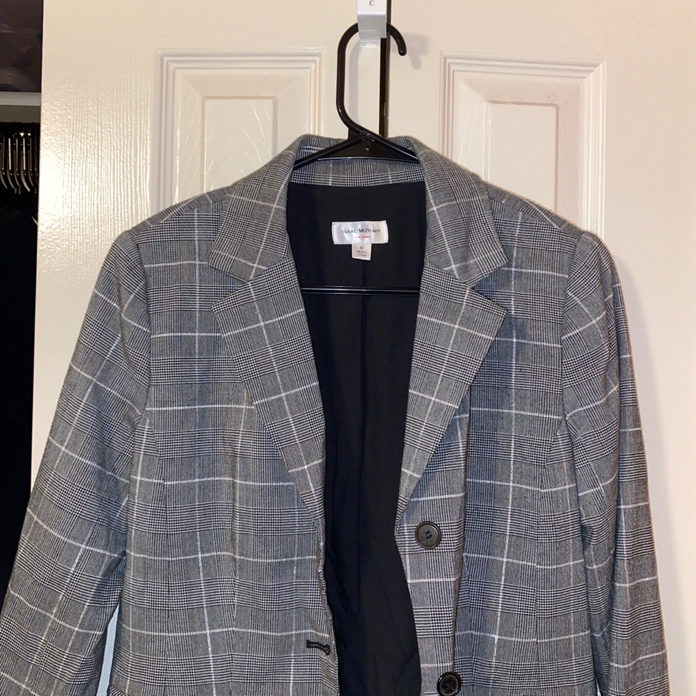 Grey Plaid Blazer - Size 6